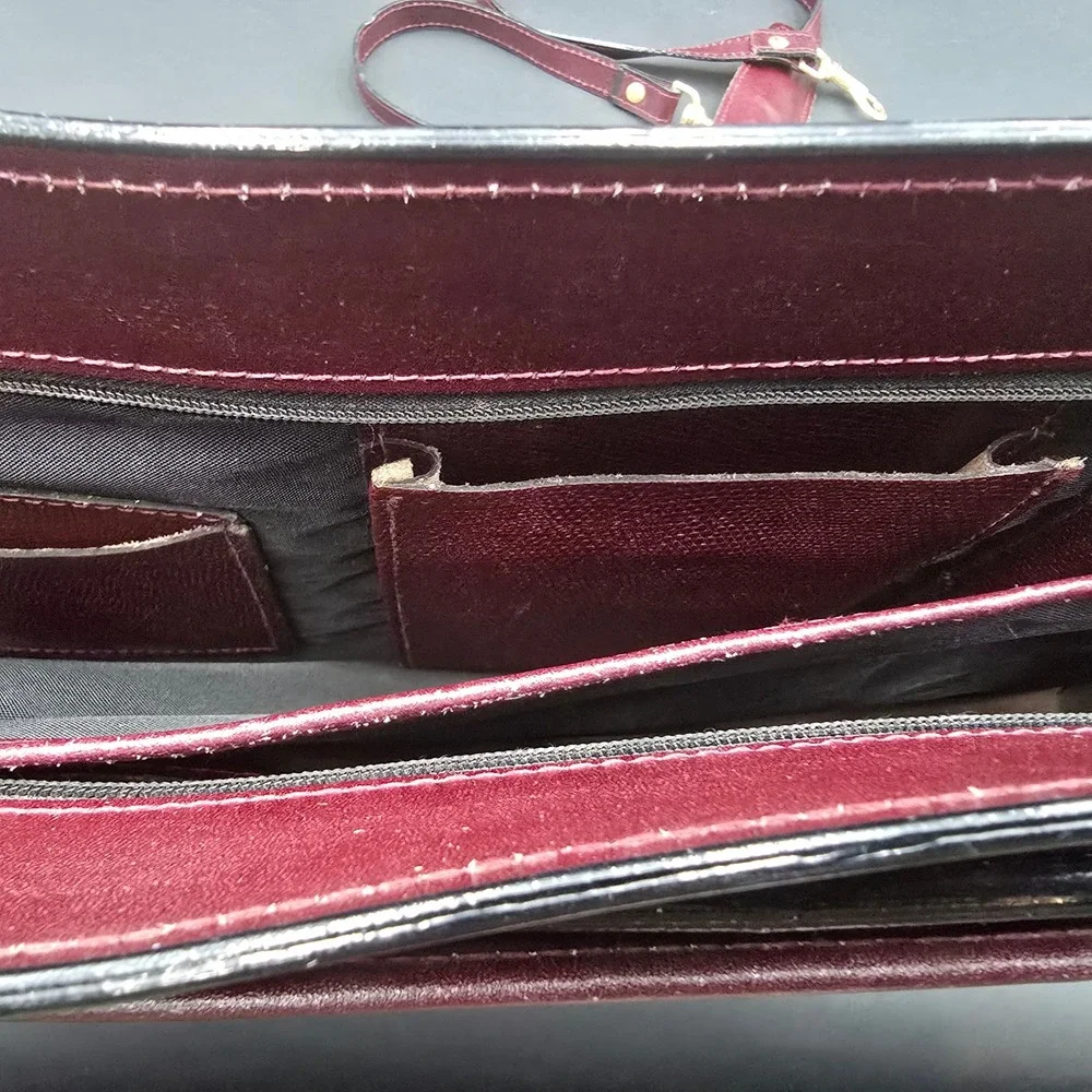 Stelco Vintage Burgundy Genuine Deep Buff Leather Briefcase Attache Bag Mens